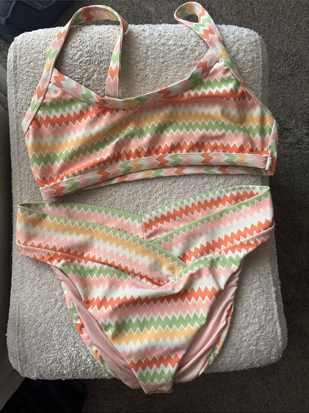 Chevron Two-Piece Swim Set - Pastel Orange, Green t& Pink